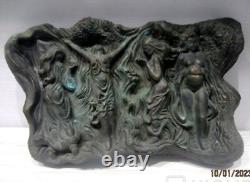 Antique Panel Copper Art Nouveau Ladys Figure Sign Patina Wall Art Rare Old 20th