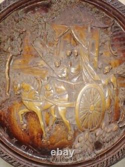Antique Panel Panno China Historical Scene Carriage Horse Signed Rare Old 20th