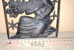 Antique Plaque Virgo Zodiac Sign Cast iron Bouquet Flowers Decor Rare Old 20th