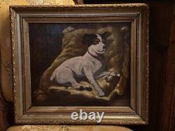 Antique Portrait Jack Russell Oil On Canvas A. Partich Signed Framed Dog Old 19th