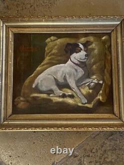 Antique Portrait Jack Russell Oil On Canvas A. Partich Signed Framed Dog Old 19th