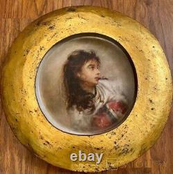 Antique Portrait Wall Plate Painting Lady Porcelain Wood S. Paul Sign Rare Old 19