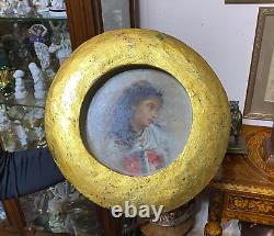 Antique Portrait Wall Plate Painting Lady Porcelain Wood S. Paul Sign Rare Old 19