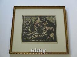 Antique Prescott Chaplin Woodcut Woodblock Old Mexican Mexico Signed Art Deco