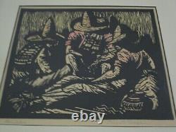 Antique Prescott Chaplin Woodcut Woodblock Old Mexican Mexico Signed Art Deco