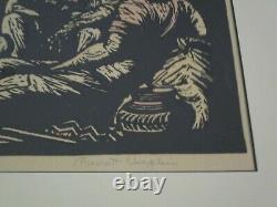 Antique Prescott Chaplin Woodcut Woodblock Old Mexican Mexico Signed Art Deco