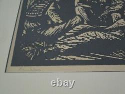 Antique Prescott Chaplin Woodcut Woodblock Old Mexican Mexico Signed Art Deco