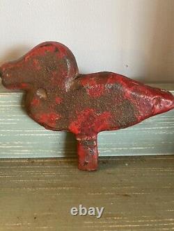Antique Primitive Cast Iron Carnival Duck Target in Old Red Paint AAFA