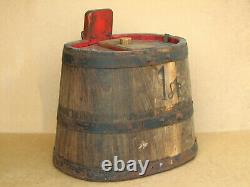 Antique Primitive Wooden Wood Barrel Keg Cask Pail Marked Old Painted Early 20th