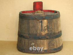 Antique Primitive Wooden Wood Barrel Keg Cask Pail Marked Old Painted Early 20th