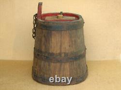 Antique Primitive Wooden Wood Barrel Keg Cask Pail Marked Old Painted Early 20th