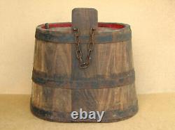 Antique Primitive Wooden Wood Barrel Keg Cask Pail Marked Old Painted Early 20th