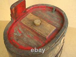 Antique Primitive Wooden Wood Barrel Keg Cask Pail Marked Old Painted Early 20th