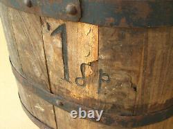 Antique Primitive Wooden Wood Barrel Keg Cask Pail Marked Old Painted Early 20th