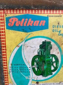 Antique Rare Old Original Pelikan Diesel Oil Engine Tin Adv Sign Board Framed