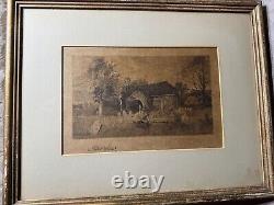 Antique Robert Shaw (1859-1912) Old Church Scene Etching Signed And Framed