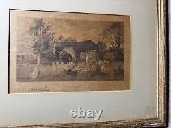 Antique Robert Shaw (1859-1912) Old Church Scene Etching Signed And Framed