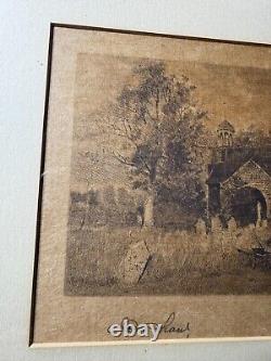 Antique Robert Shaw (1859-1912) Old Church Scene Etching Signed And Framed