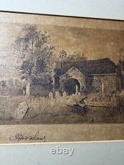 Antique Robert Shaw (1859-1912) Old Church Scene Etching Signed And Framed