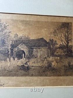 Antique Robert Shaw (1859-1912) Old Church Scene Etching Signed And Framed