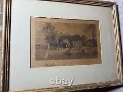 Antique Robert Shaw (1859-1912) Old Church Scene Etching Signed And Framed