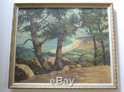 Antique Roland Mcnary Oil Painting Early Old California Landscape Coastal Beach