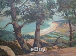 Antique Roland Mcnary Oil Painting Early Old California Landscape Coastal Beach