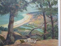 Antique Roland Mcnary Oil Painting Early Old California Landscape Coastal Beach