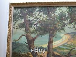 Antique Roland Mcnary Oil Painting Early Old California Landscape Coastal Beach