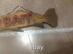 Antique Salmon Fish Decoy OLD Folk Art Primitive Maine Bait ShopSIGNSwimmer A1