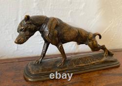 Antique Sculpture Bronze Dog Chien ET. Fremiet France Sign Patina Rare Old 19th