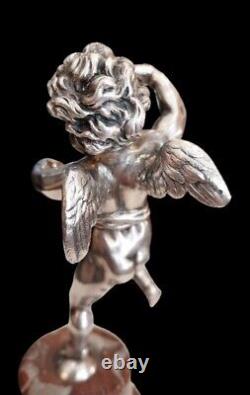 Antique Sculptures Love Putti Winged Silver Marble Cupid Sign Rare Old 20th