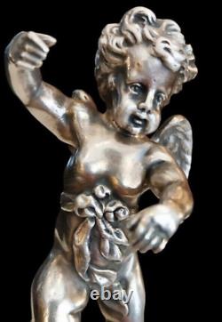 Antique Sculptures Love Putti Winged Silver Marble Cupid Sign Rare Old 20th