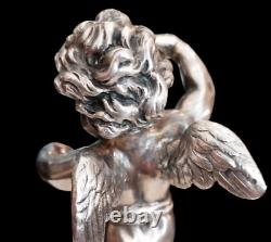 Antique Sculptures Love Putti Winged Silver Marble Cupid Sign Rare Old 20th