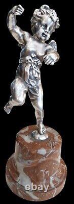 Antique Sculptures Love Putti Winged Silver Marble Cupid Sign Rare Old 20th