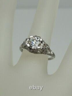 Antique Signed 1920s $10,000 1.17ct VS H Old Euro Diamond Platinum Filigree Ring