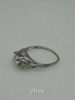 Antique Signed 1920s $10,000 1.17ct VS H Old Euro Diamond Platinum Filigree Ring