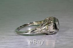 Antique Signed. 25ct Old Euro Diamond 18k White Gold Filigree Ring