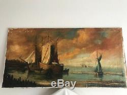 Antique Signed Dutch Old Master Painting Ships In Harbor Nyc Vault Find