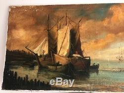 Antique Signed Dutch Old Master Painting Ships In Harbor Nyc Vault Find
