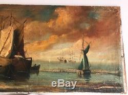 Antique Signed Dutch Old Master Painting Ships In Harbor Nyc Vault Find