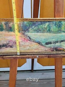 Antique Signed J Plutzer Scenic Panoramic Log River Landscape Oil Painting OLD