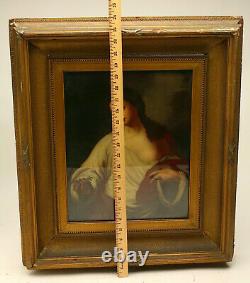 Antique Signed Oil Painting Gold Frame Portrait On Wood Board Old