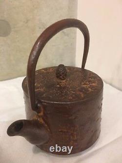 Antique-Signed-Vintage-Old-Japanese-Cast-Iron-Tetsubin-Teapot-Tea-Kettle