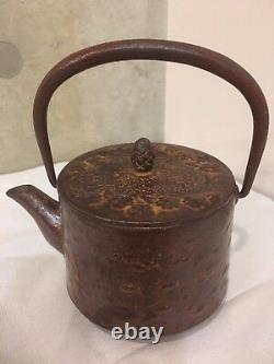 Antique-Signed-Vintage-Old-Japanese-Cast-Iron-Tetsubin-Teapot-Tea-Kettle