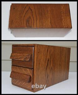 Antique Solid Oak 2Drawer Old Vertical Stack Card Index File Cabinet Wood Pulls