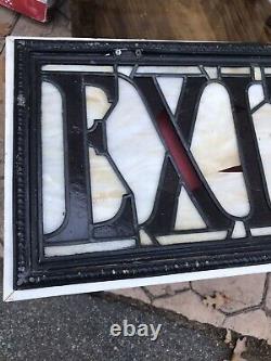 Antique Stained Glass Exit Sign From Old Theater Building c1930