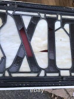 Antique Stained Glass Exit Sign From Old Theater Building c1930