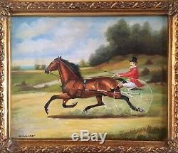 Antique Style Oil Painting Old English Carriage Horse Rider Landscape Scene Art