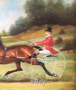 Antique Style Oil Painting Old English Carriage Horse Rider Landscape Scene Art